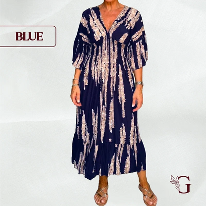 GlamMidis - Abstract-print V-neck Midi Dress