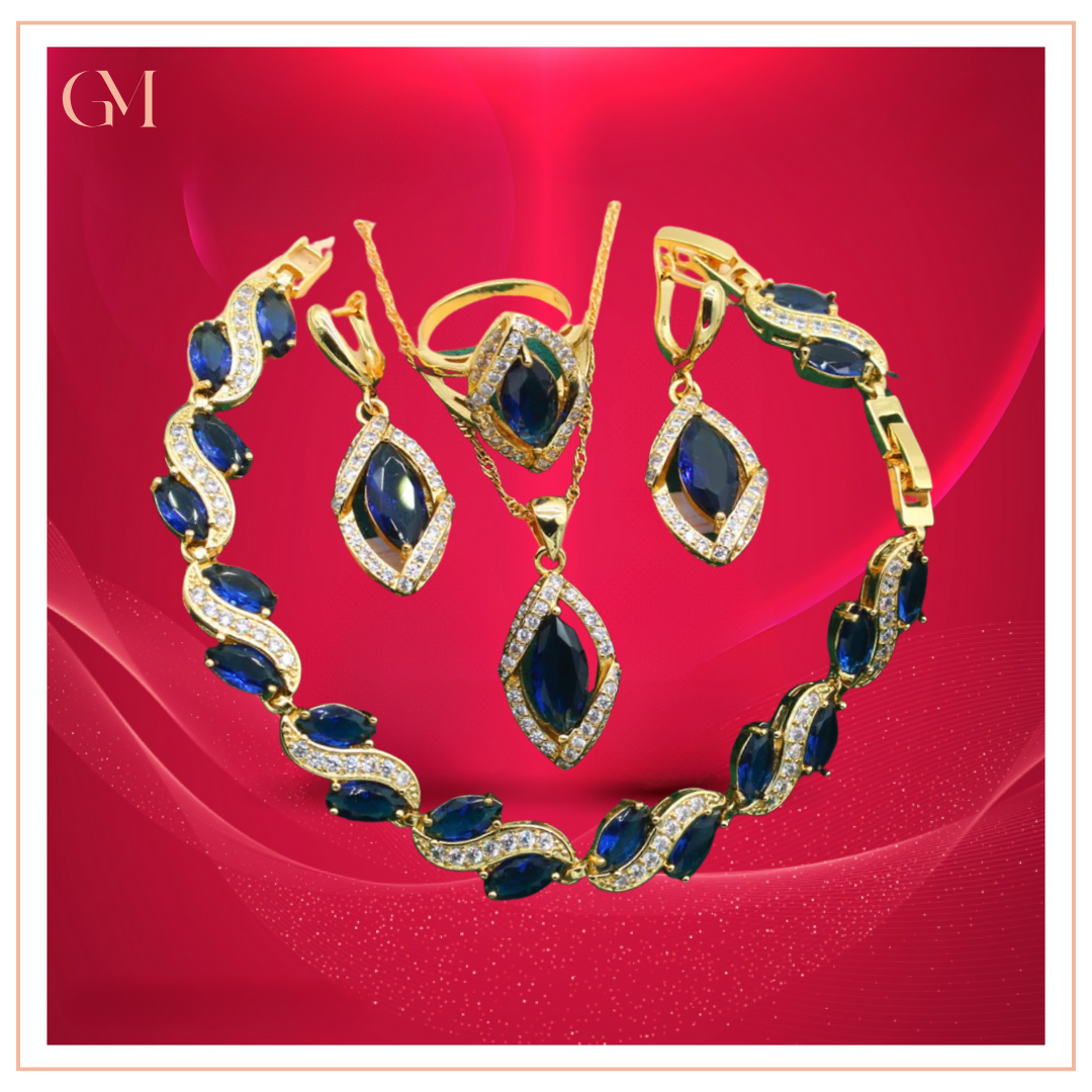Dazzling Gold Female Jewelry - Sets 18K Gold Peridot Ruby Pendant Earring Bracelet & Ring Set For Women