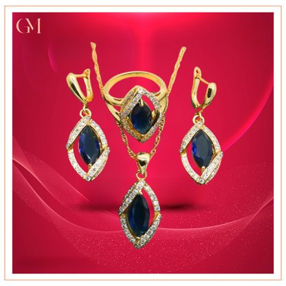 Dazzling Gold Female Jewelry - Sets 18K Gold Peridot Ruby Pendant Earring Bracelet & Ring Set For Women