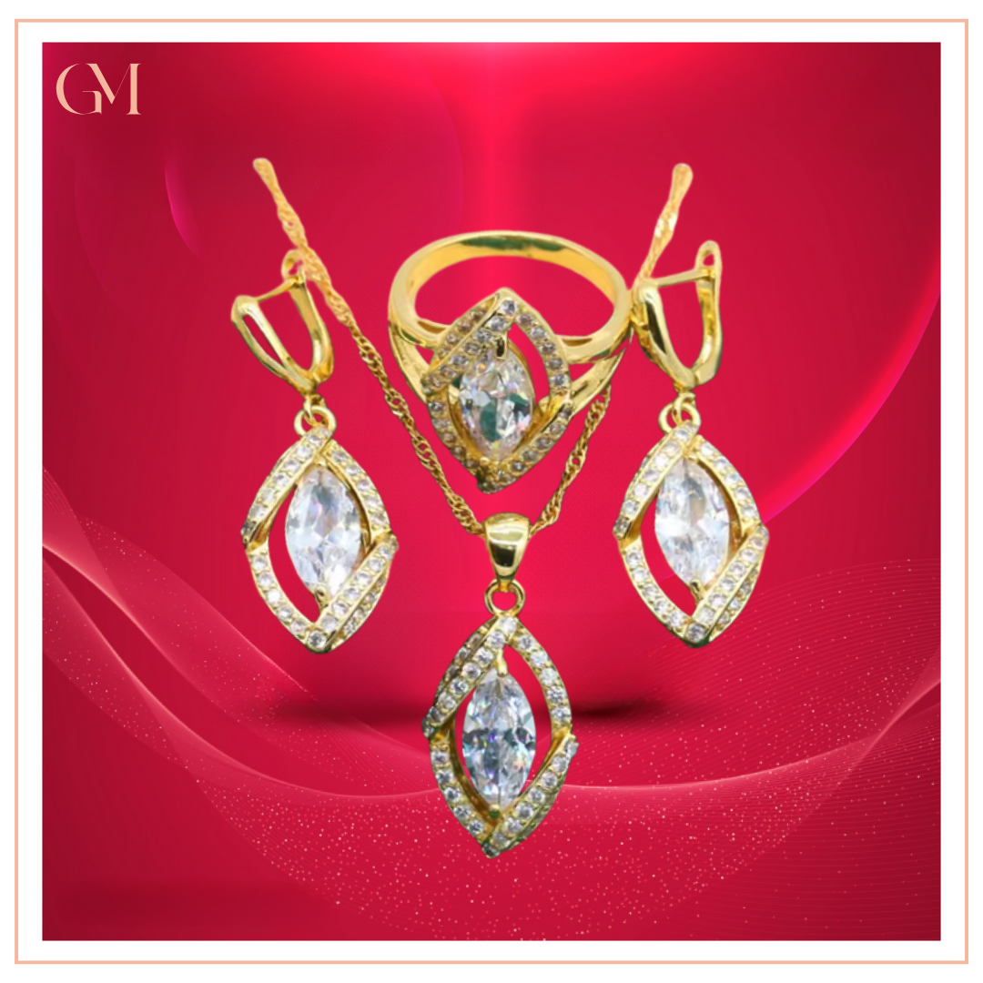 Dazzling Gold Female Jewelry - Sets 18K Gold Peridot Ruby Pendant Earring Bracelet & Ring Set For Women