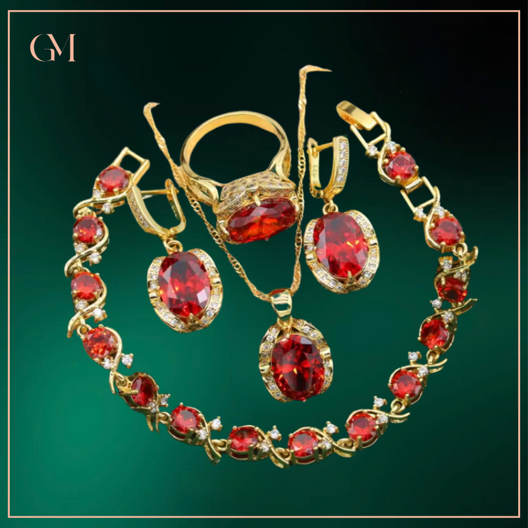 Geometric Wedding Jewelry Set - Starry 18K Yellow Gold Plated Pendant Earring Bracelet & Ring Set For Women