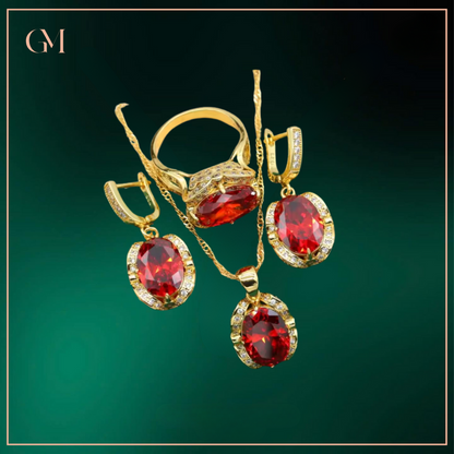 Geometric Wedding Jewelry Set - Starry 18K Yellow Gold Plated Pendant Earring Bracelet & Ring Set For Women